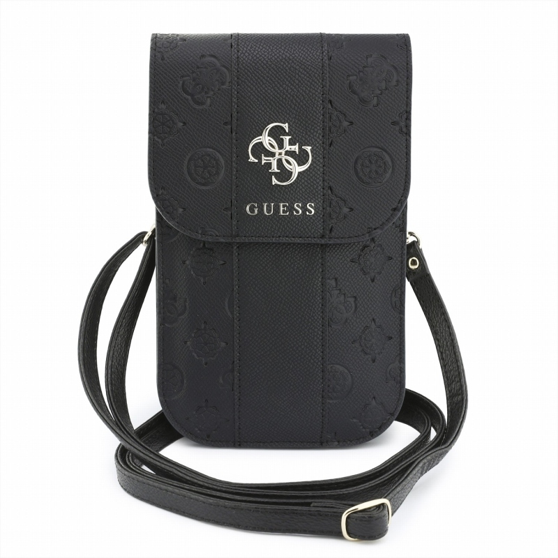 Guess PU 4G Peony Stripe Metal Logo Taška na telefón, čierna