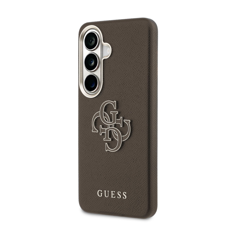 Guess PU 4G Resin Metal Logo Zadný kryt pre Samsung Galaxy S26+ Brown