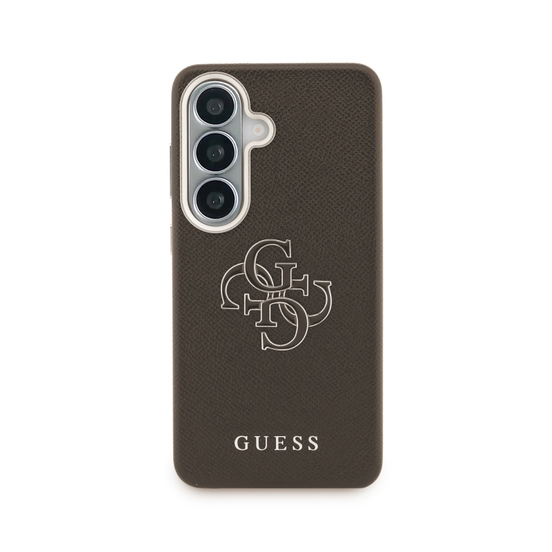 Guess PU 4G Resin Metal Logo Zadný kryt pre Samsung Galaxy S26 Brown