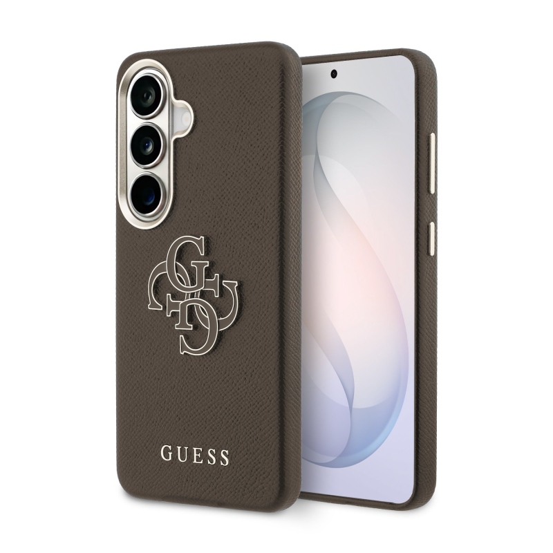 Guess PU 4G Resin Metal Logo Zadný kryt pre Samsung Galaxy S26 Brown
