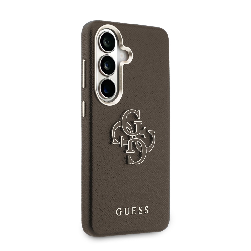 Guess PU 4G Resin Metal Logo Zadný kryt pre Samsung Galaxy S26 Brown