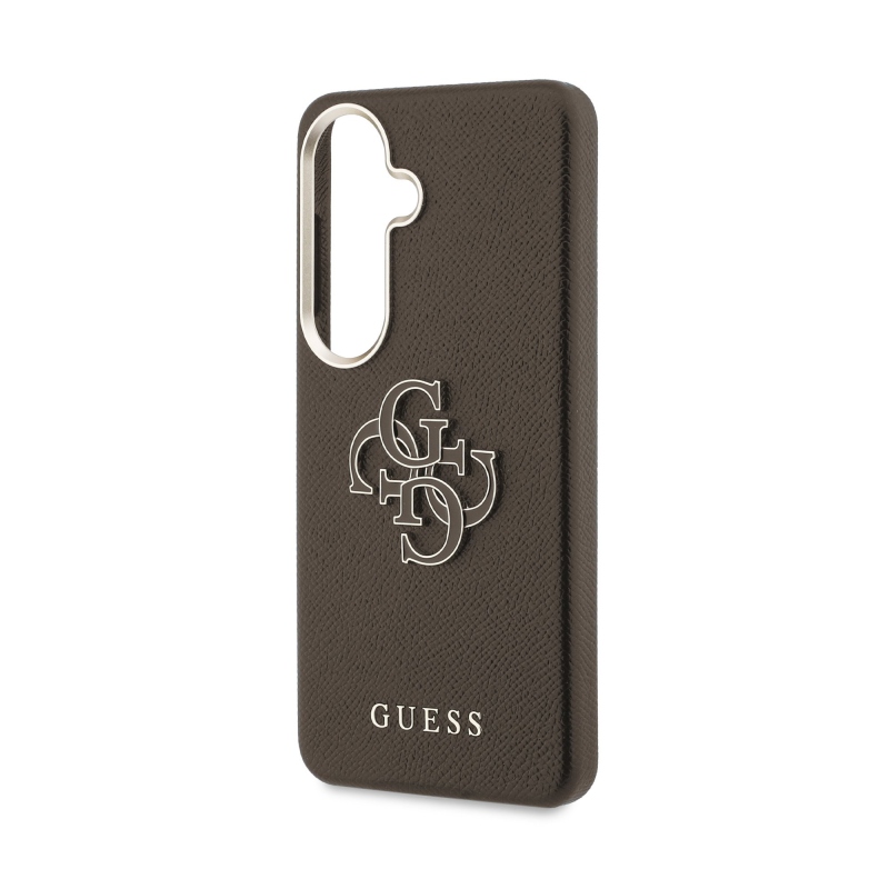 Guess PU 4G Resin Metal Logo Zadný kryt pre Samsung Galaxy S26+ Brown