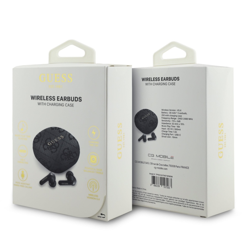 Bezdrôtové slúchadlá Guess PU 4G Script Logo ENC TWS Black
