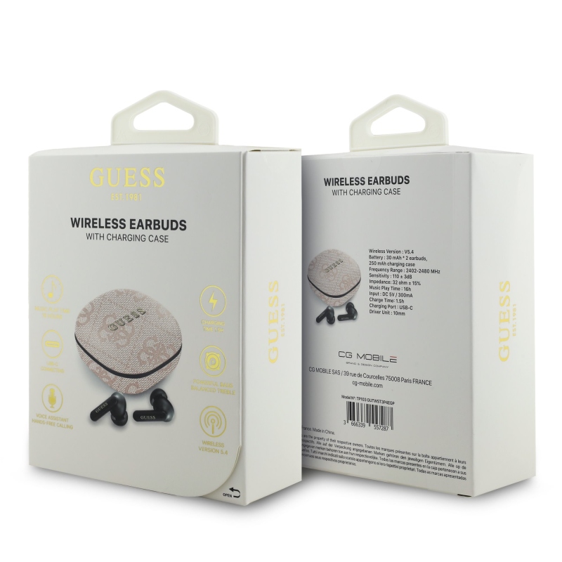 Guess PU 4G Script Logo ENC TWS Bezdrôtové Slúchadlá Pink