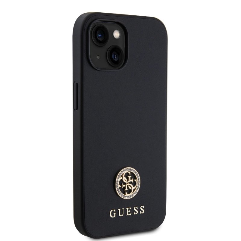 Guess PU 4G Strass Metal Logo Zadný Kryt pre iPhone 15 Black