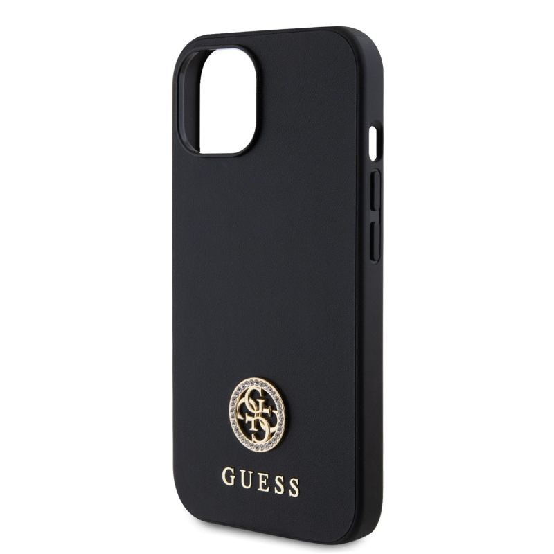 Guess PU 4G Strass Metal Logo Zadný Kryt pre iPhone 15 Black