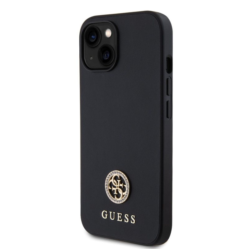 Guess PU 4G Strass Metal Logo Zadný Kryt pre iPhone 15 Black