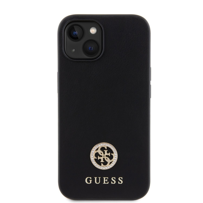 Guess PU 4G Strass Metal Logo Zadný Kryt pre iPhone 15 Black