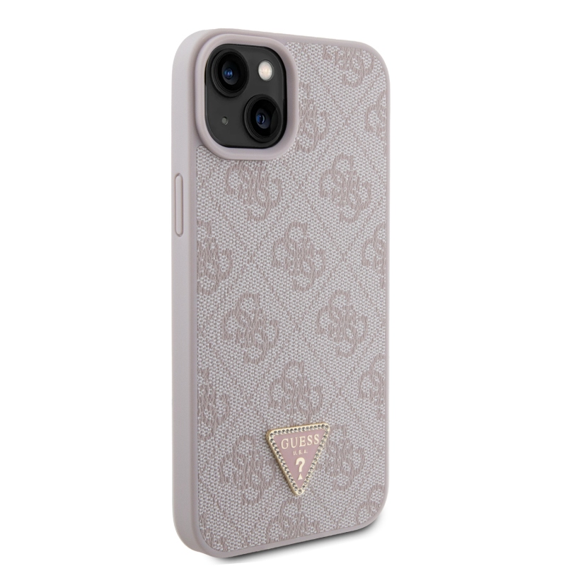 Guess PU 4G Strass Triangle Metal Logo Zadný Kryt pre iPhone 15 Plus Pink