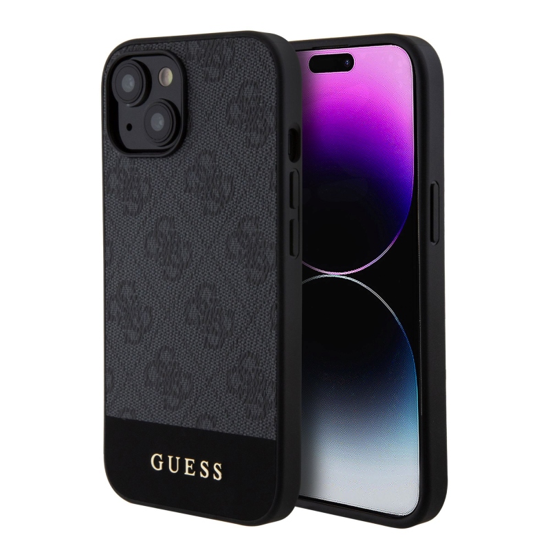 Guess PU 4G Stripe MagSafe Zadný Kryt pre iPhone 15 Black