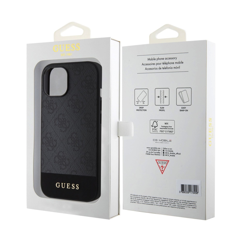 Guess PU 4G Stripe MagSafe Zadný Kryt pre iPhone 15 Black