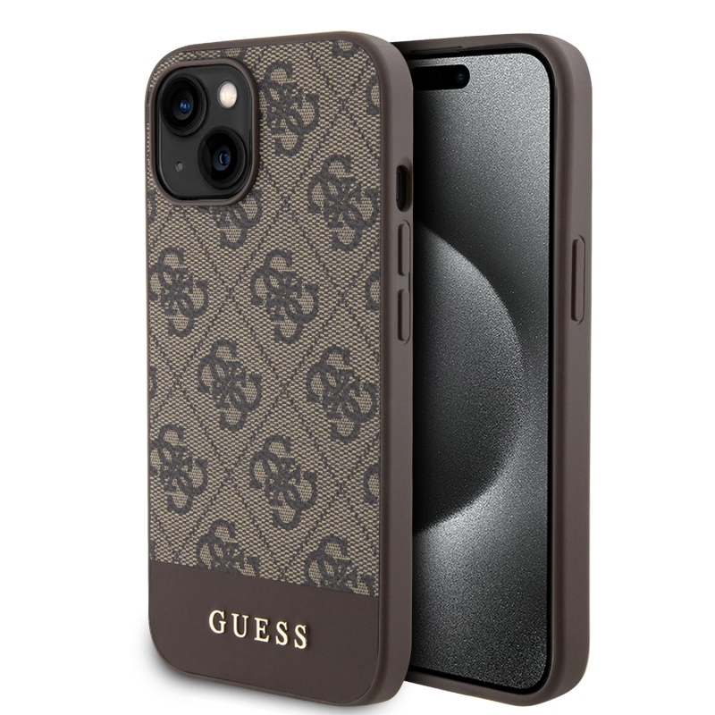 Guess PU 4G Stripe MagSafe Zadný Kryt pre iPhone 15 Brown