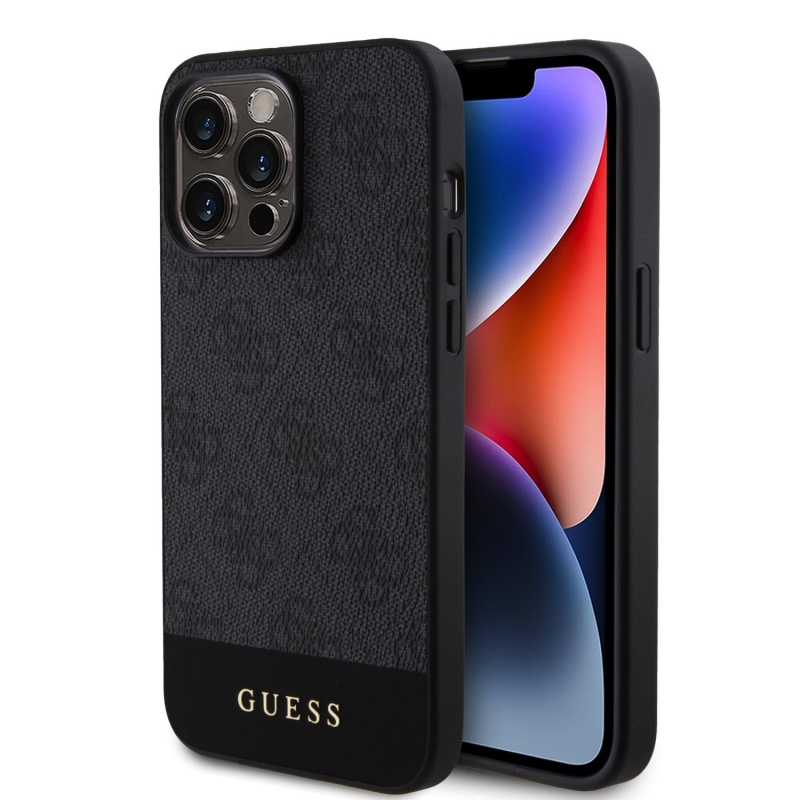 Guess PU 4G Stripe MagSafe Zadný Kryt pre iPhone 15 Pro Black