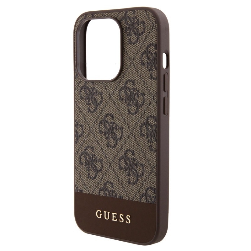 Guess PU 4G Stripe MagSafe Zadný Kryt pre iPhone 15 Pro Brown