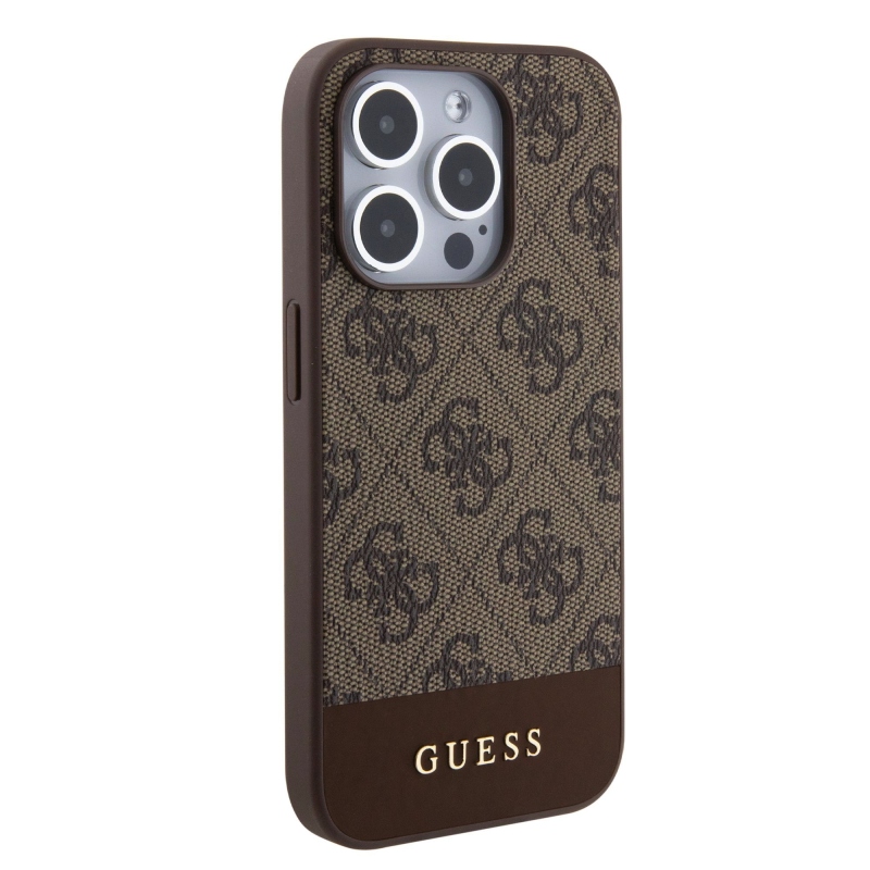 Guess PU 4G Stripe MagSafe Zadný Kryt pre iPhone 15 Pro Brown