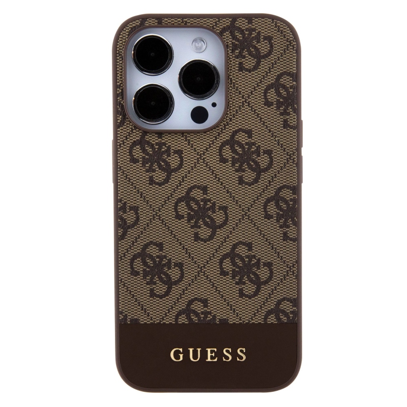 Guess PU 4G Stripe MagSafe Zadný Kryt pre iPhone 15 Pro Brown