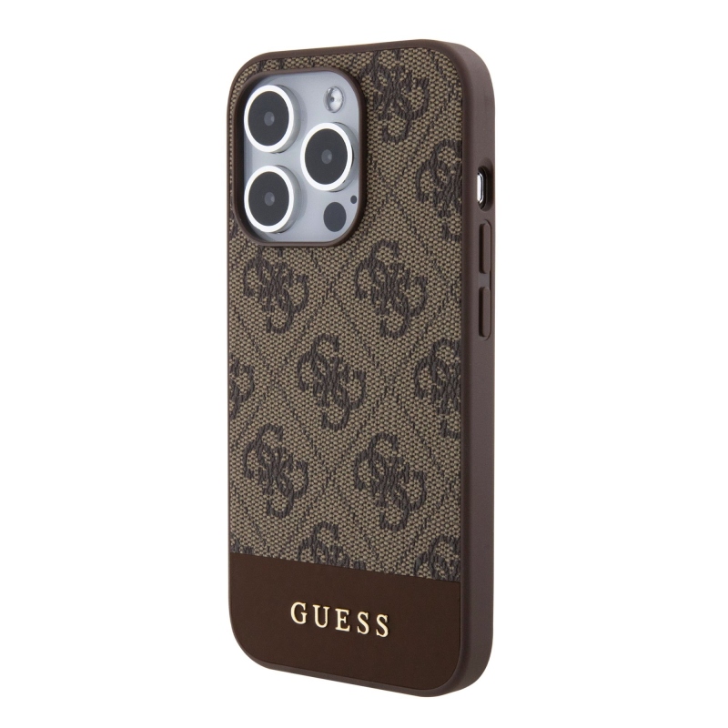 Guess PU 4G Stripe MagSafe Zadný Kryt pre iPhone 15 Pro Brown