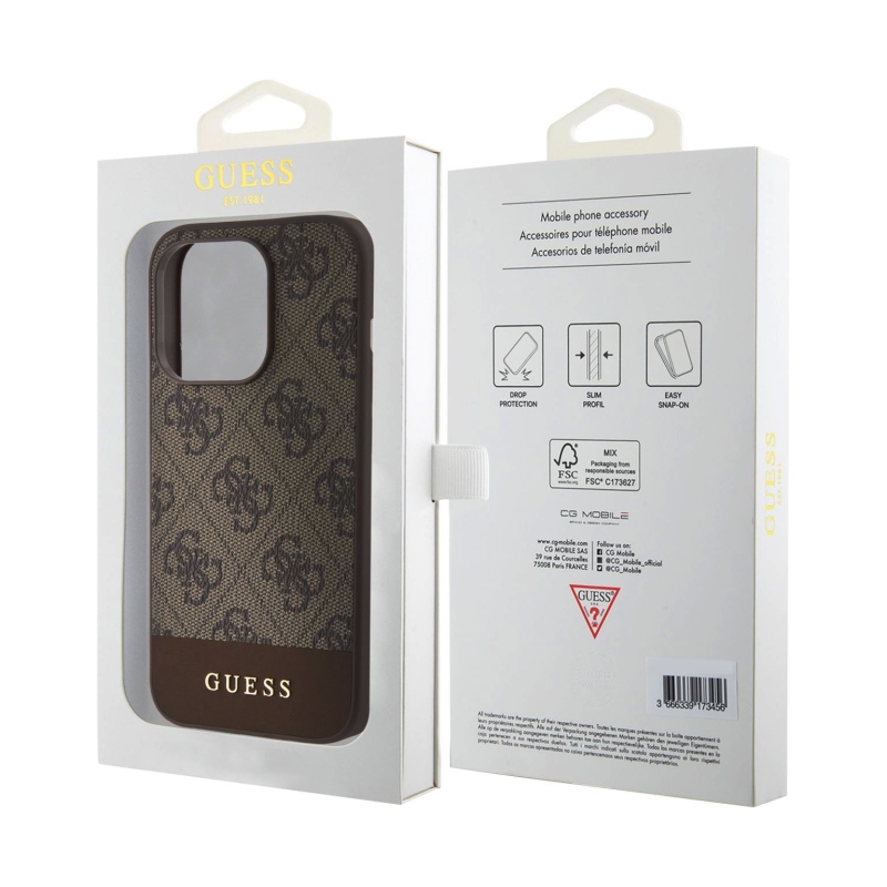 Guess PU 4G Stripe MagSafe Zadný Kryt pre iPhone 15 Pro Brown