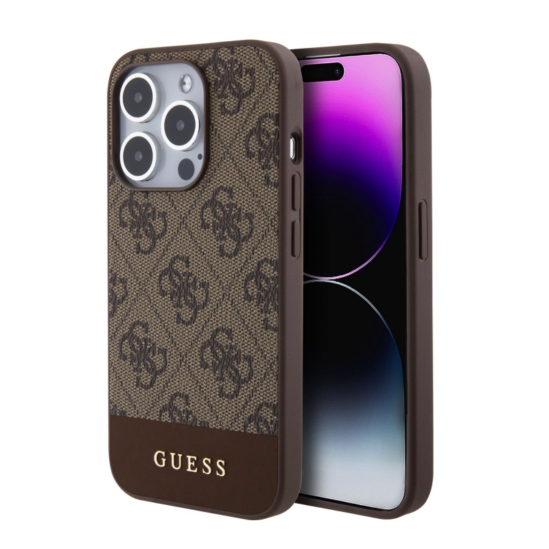 Guess PU 4G Stripe MagSafe Zadný Kryt pre iPhone 15 Pro Brown