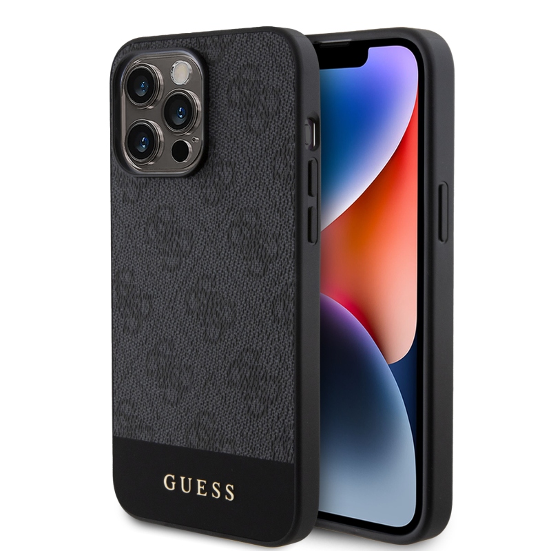 Guess PU 4G Stripe MagSafe Zadný Kryt pre iPhone 15 Pro Max Black