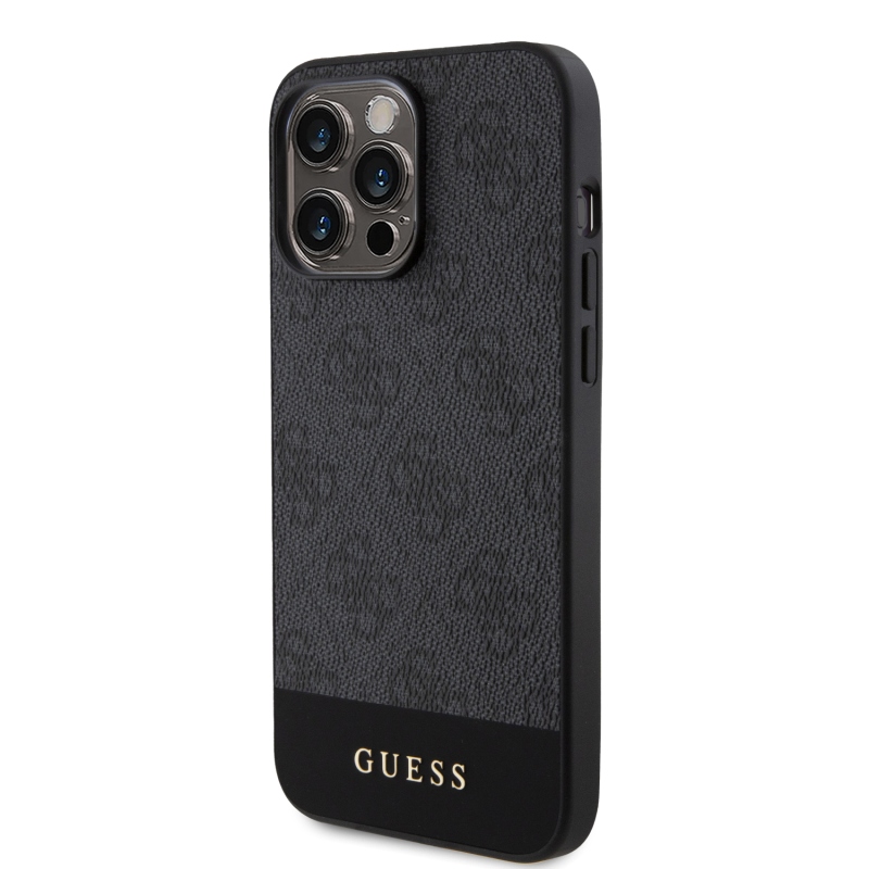 Guess PU 4G Stripe MagSafe Zadný Kryt pre iPhone 15 Pro Max Black