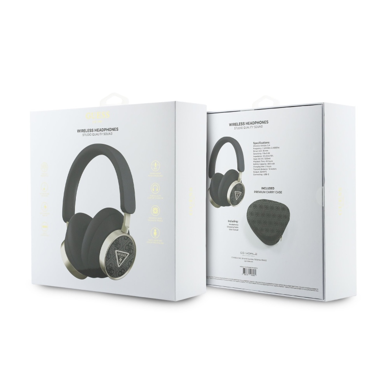 Bezdrôtové slúchadlá Guess PU 4G Triangle Logo ENC Black