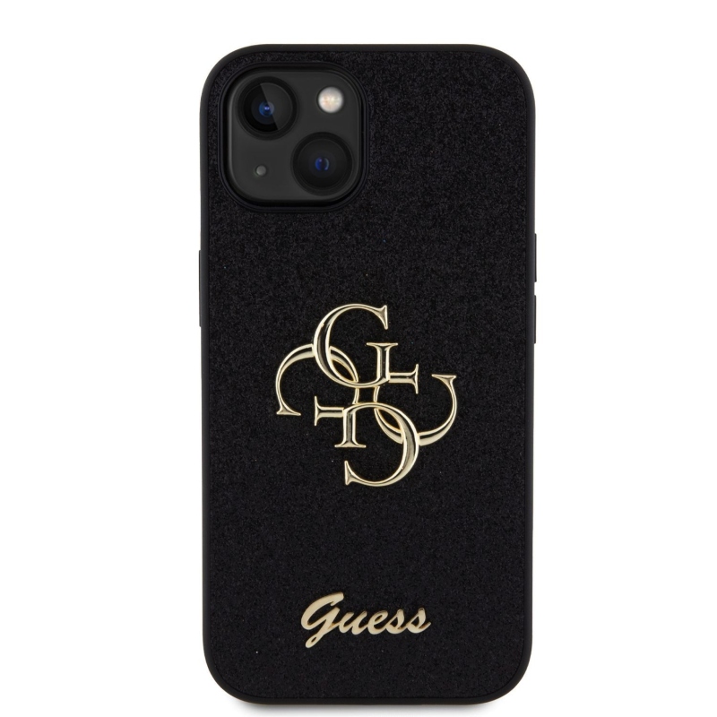 Guess PU Fixed Glitter 4G Metal Logo Zadný Kryt pre iPhone 13 Black