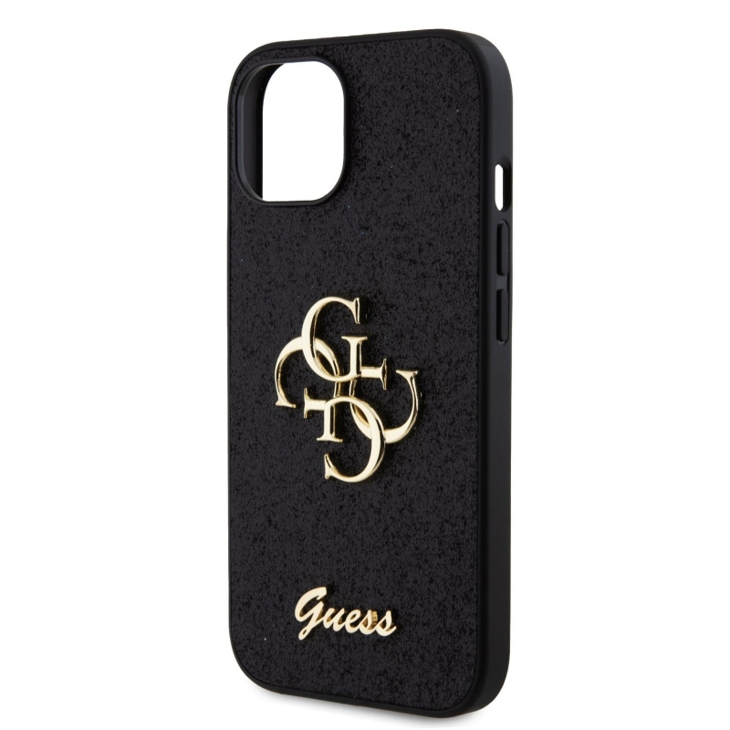 Guess PU Fixed Glitter 4G Metal Logo Zadný Kryt pre iPhone 13 Black