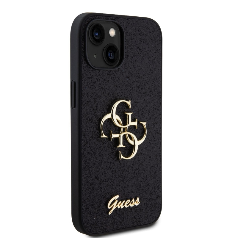 Guess PU Fixed Glitter 4G Metal Logo Zadný Kryt pre iPhone 13 Black