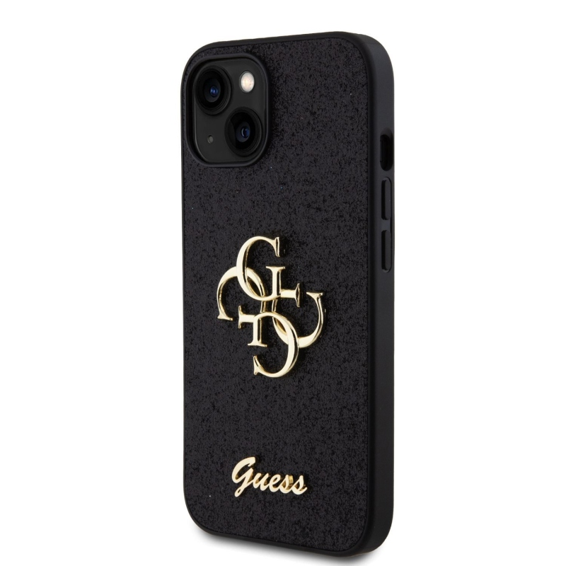 Guess PU Fixed Glitter 4G Metal Logo Zadný Kryt pre iPhone 13 Black