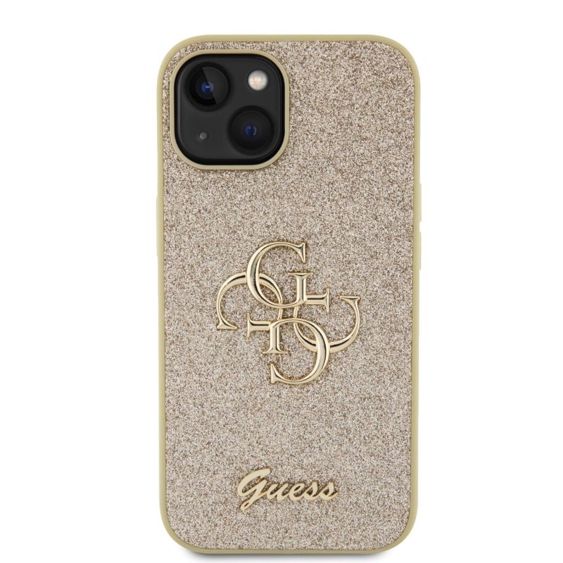 Guess PU Fixed Glitter 4G Metal Logo Zadný Kryt pre iPhone 13 Gold