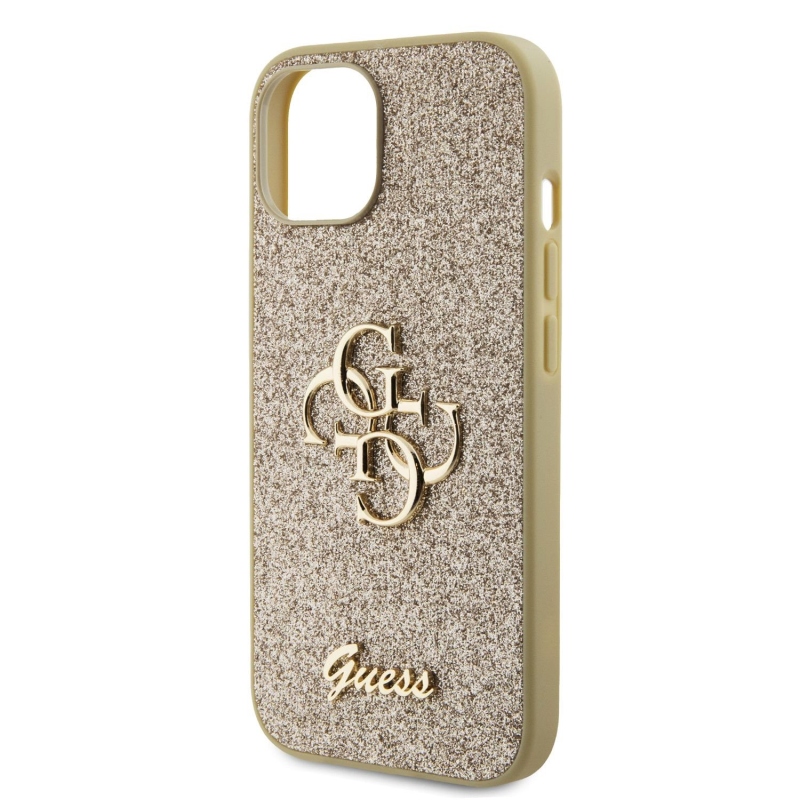 Guess PU Fixed Glitter 4G Metal Logo Zadný Kryt pre iPhone 13 Gold