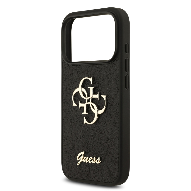 Guess PU Fixed Glitter 4G Metal Logo – zadný kryt pre iPhone 18 Pro, čierny