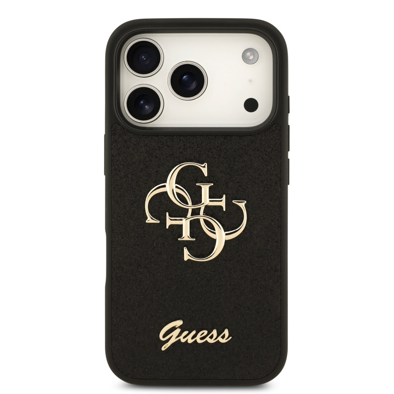 Guess PU Fixed Glitter 4G Metal Logo – zadný kryt pre iPhone 18 Pro, čierny