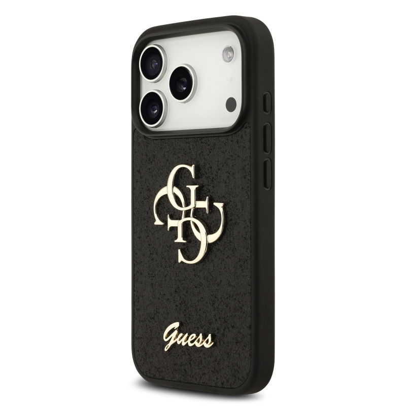 Guess PU Fixed Glitter 4G Metal Logo – zadný kryt pre iPhone 18 Pro, čierny