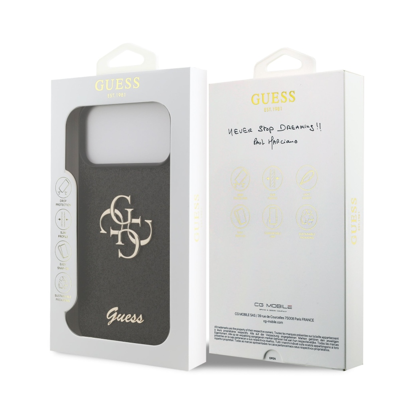 Guess PU Fixed Glitter 4G Metal Logo Zadný kryt pre iPhone 18 Pro Max, čierny