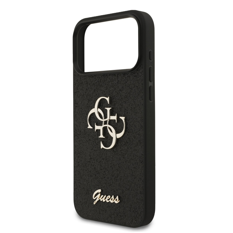 Guess PU Fixed Glitter 4G Metal Logo Zadný kryt pre iPhone 18 Pro Max, čierny