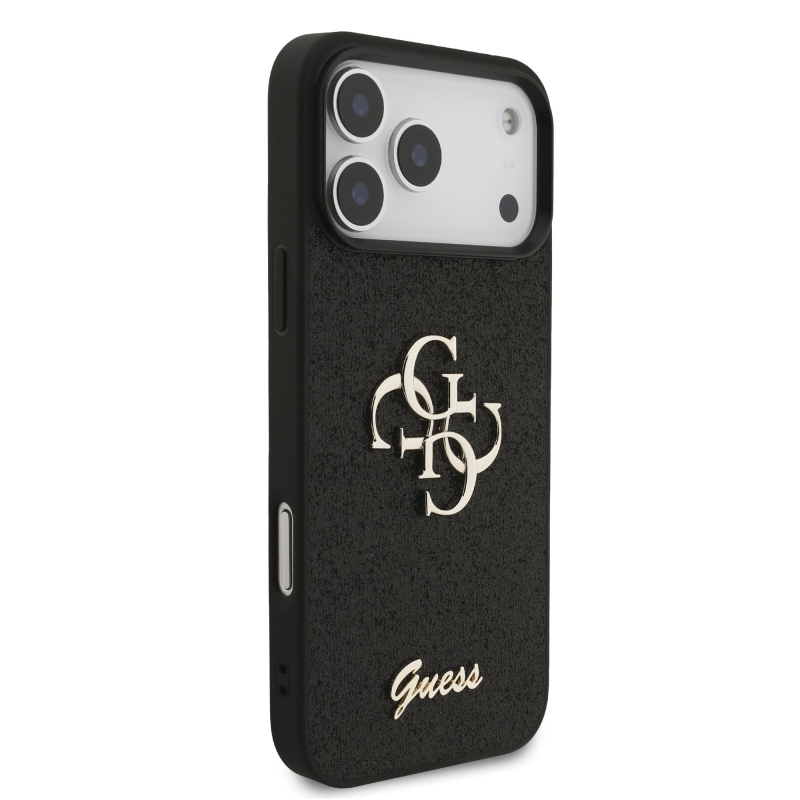 Guess PU Fixed Glitter 4G Metal Logo Zadný kryt pre iPhone 18 Pro Max, čierny