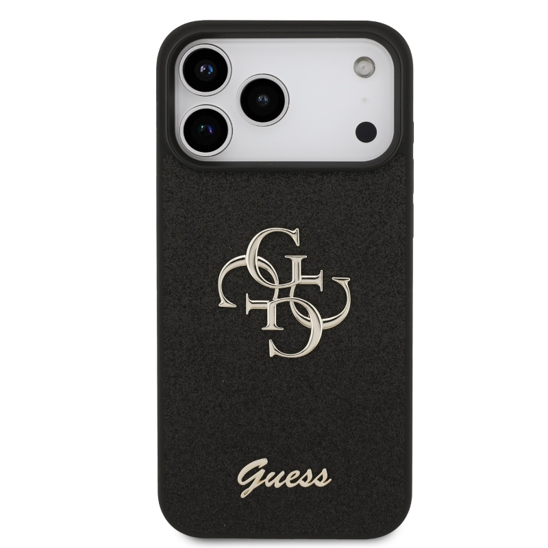 Guess PU Fixed Glitter 4G Metal Logo Zadný kryt pre iPhone 18 Pro Max, čierny