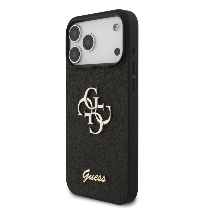 Guess PU Fixed Glitter 4G Metal Logo Zadný kryt pre iPhone 18 Pro Max, čierny