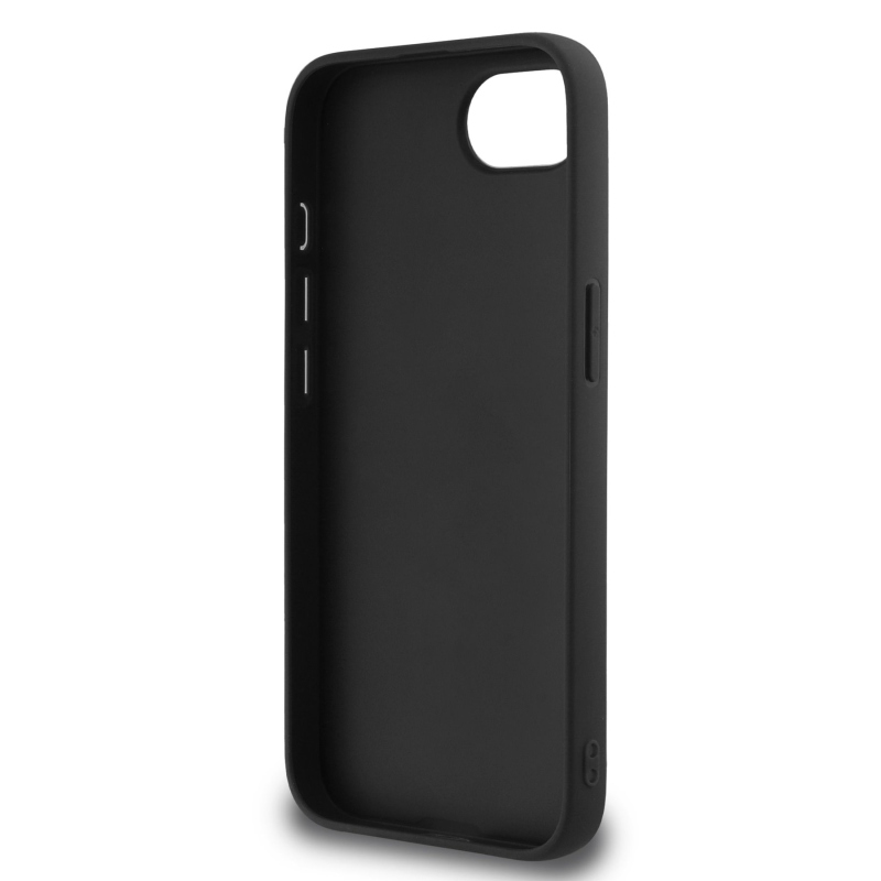 Guess PU pevný zadný kryt s kovovým logom 4G s trblietkami pre iPhone SE4 Black