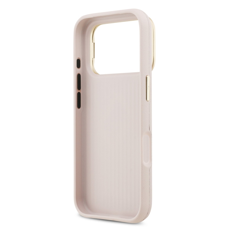 Guess PU zrnité logo 4G Stojan na fotoaparát Zadný kryt pre iPhone 17 Pro Pink