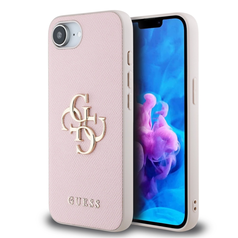 Guess PU zrnitý 4G kovový zadný kryt s logom pre iPhone SE4 Pink