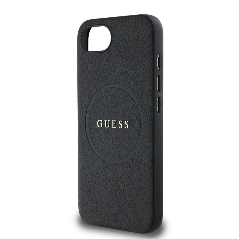 Guess PU zrnitý klasický zadný kryt MagSafe s logom pre iPhone SE4 Black
