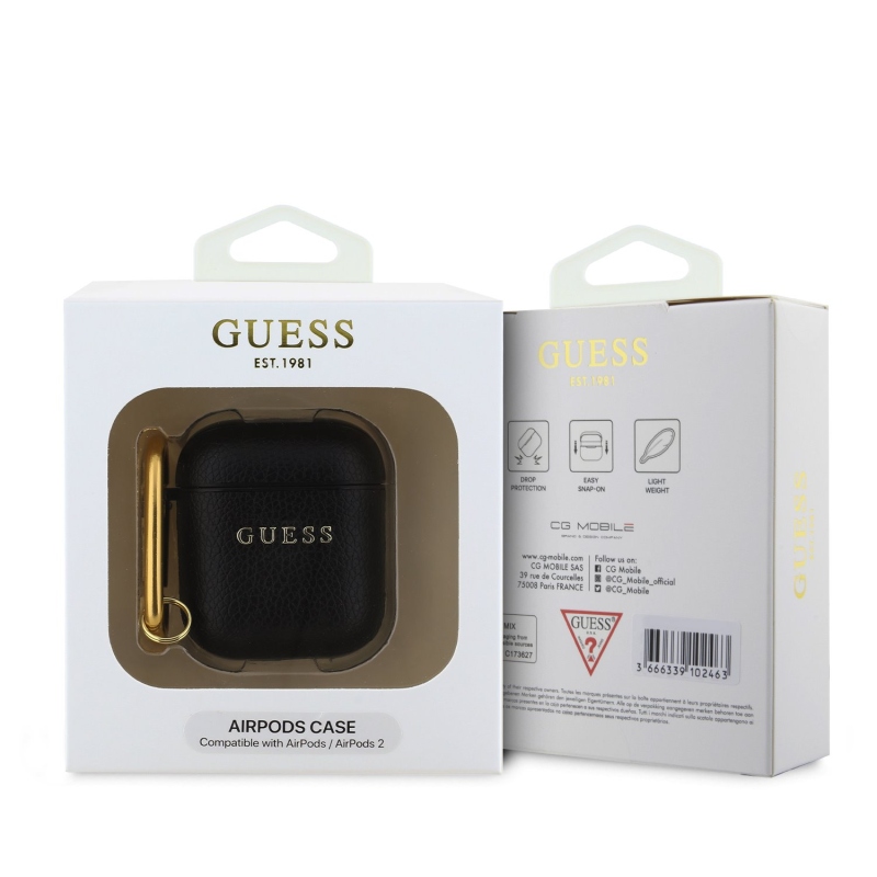 Puzdro Guess PU Grained Classic Logo pre AirPods 1/2 Black