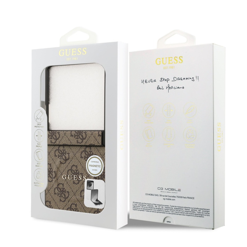 Guess PU kožený 4G farebný magnetický zadný kryt pre Samsung Galaxy Z Flip 7 Brown