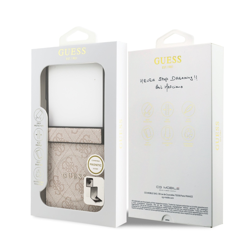 Guess PU kožený 4G farebný magnetický zadný kryt pre Samsung Galaxy Z Flip 7 Pink