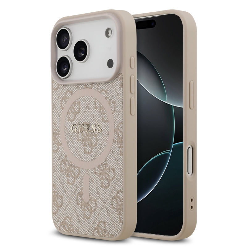 Guess PU kožený zadný kryt 4G Colored Ring MagSafe pre iPhone 17 Pro Pink