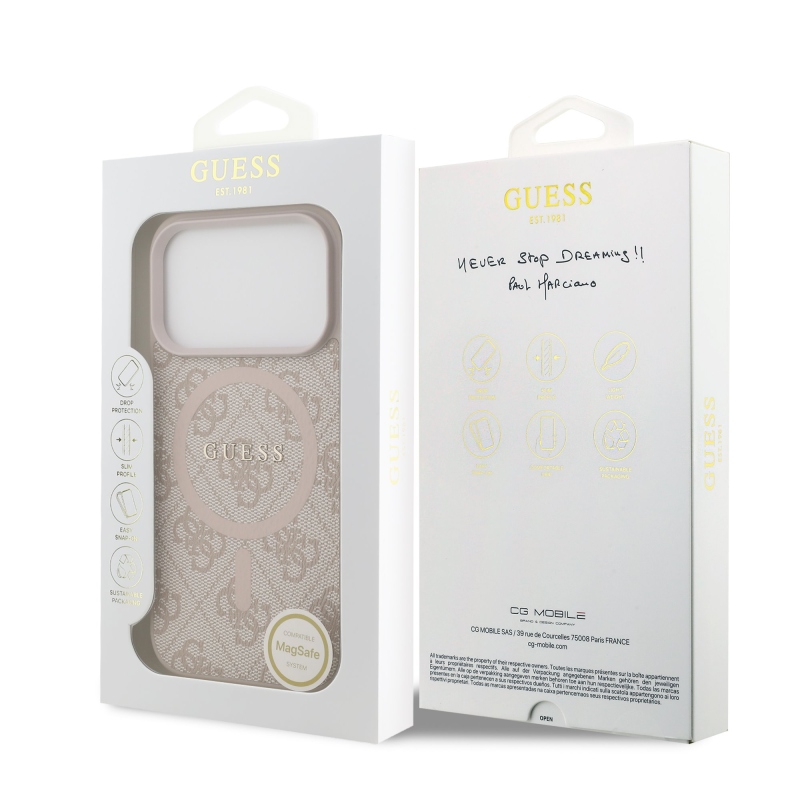 Guess PU kožený zadný kryt 4G Colored Ring MagSafe pre iPhone 17 Pro Pink