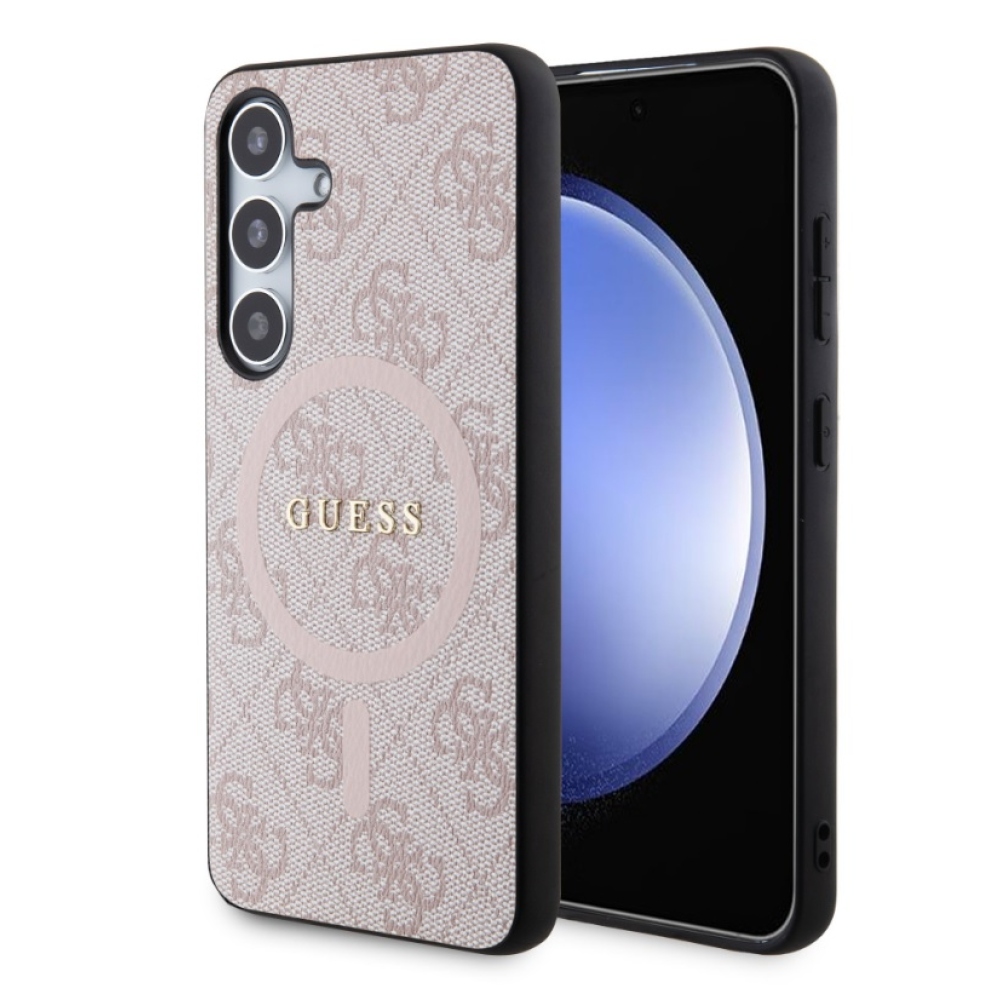 Guess PU Leather 4G Colored Ring MagSafe Zadný Kryt pre Samsung Galaxy S24 Pink